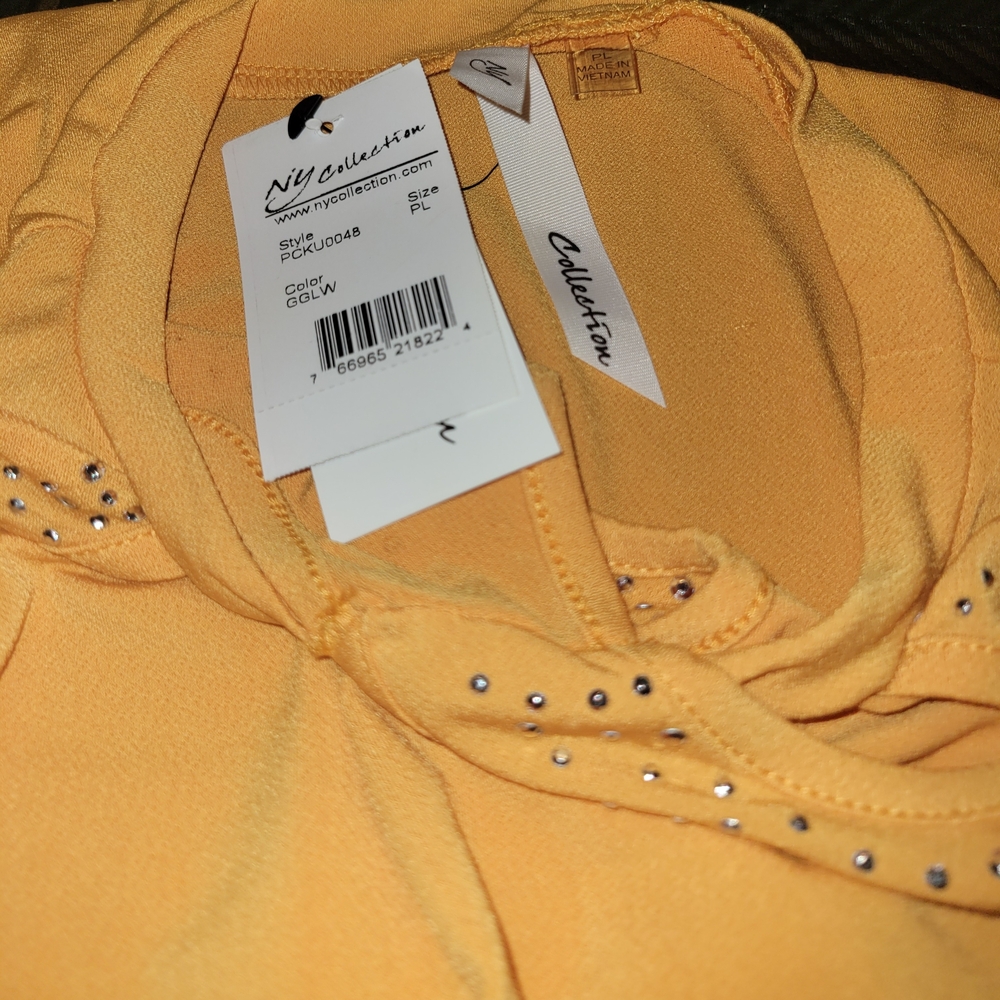 NWT NY Collection Petite Large Marigold  Rhinestone Cutout 3/4 Sleeve Top Blouse - Picture 4 of 6